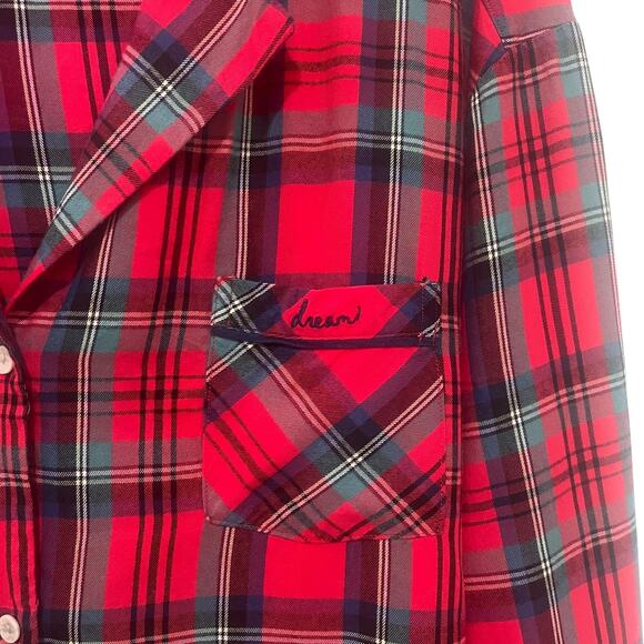 Victoria's Secret Pajama Set Womens Large Red Plaid Button Top Drawstring Pants - Picture 6 of 12